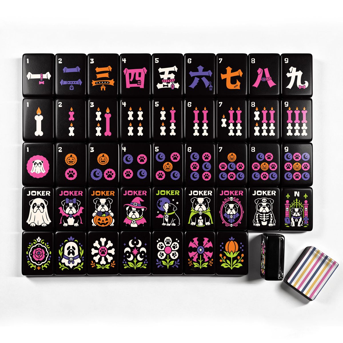 Halloween Mahjong Engraved Tiles Wicked Bulldog Whimsical Designed With Carry Case