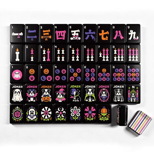 Halloween Mahjong Engraved Tiles Wicked Bulldog Whimsical Designed With Carry Case