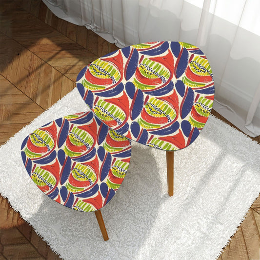 Modern Heritage Abstract Coral Blue, Citrus Green Nesting Tables Triangle Coffee Tables