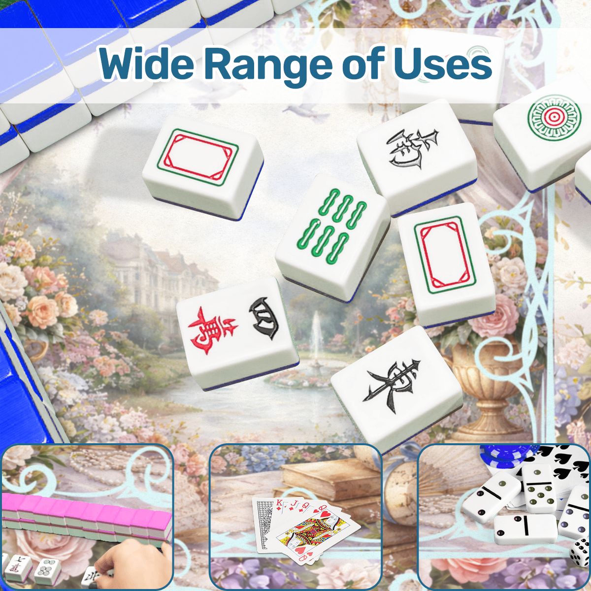 Romantic Regency Wisteria Garden Watercolor Scalloped Mahjong Mat - Splash of Color Co.