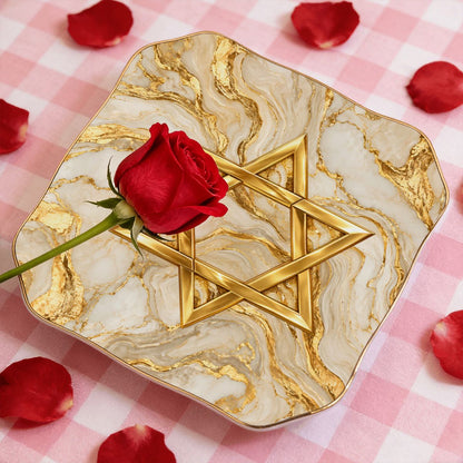 Gold Marbled Star Of David Scalloped Ceramic Mahjong Dice Tray - Splash Of Mahj And Color Co.