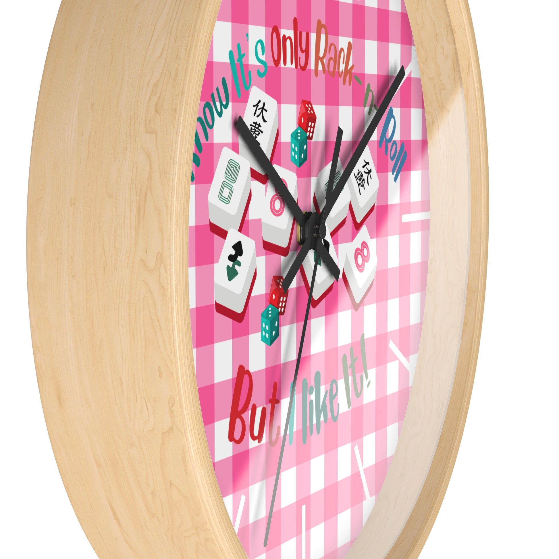 Mahjong Dice Wall Clock — "I Know It’s Only Rack ‘n’ Roll But I Like It" Pink Plaid - Splash of Color Co.