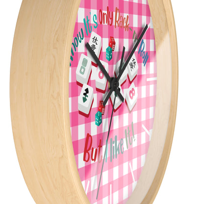 Mahjong Dice Wall Clock — "I Know It’s Only Rack ‘n’ Roll But I Like It" Pink Plaid - Splash of Color Co.