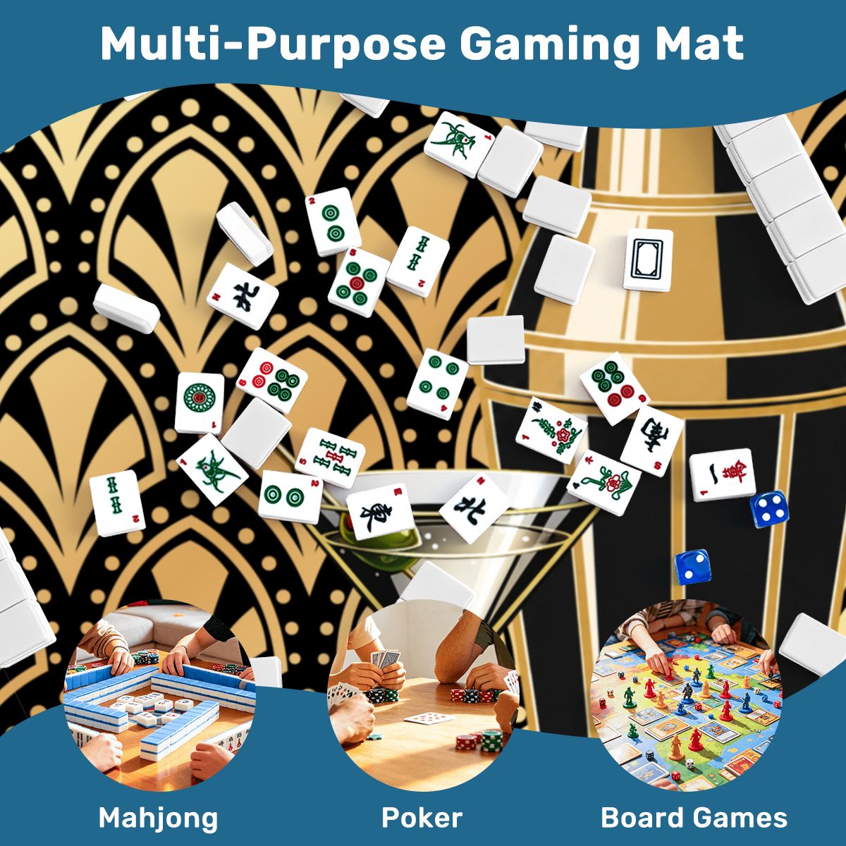 Deco Nights Mahjong Mat Sleek Surface