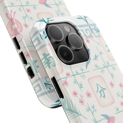 Whimsical Mahjong Tile Pastel Preppy Tough Phone Cases with Vibrant Oriental Designs Mahj Lover Gift