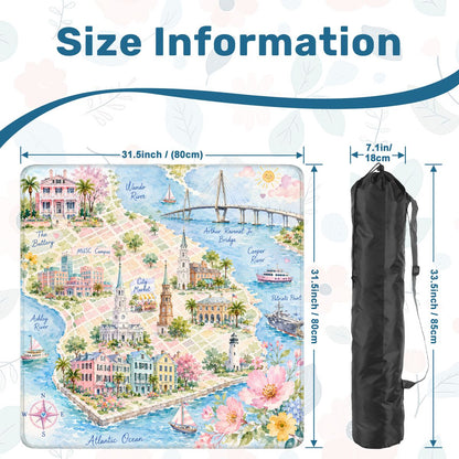 Charleston South Carolina Map And Landmarks Watercolor Pastel Mahjong Mat