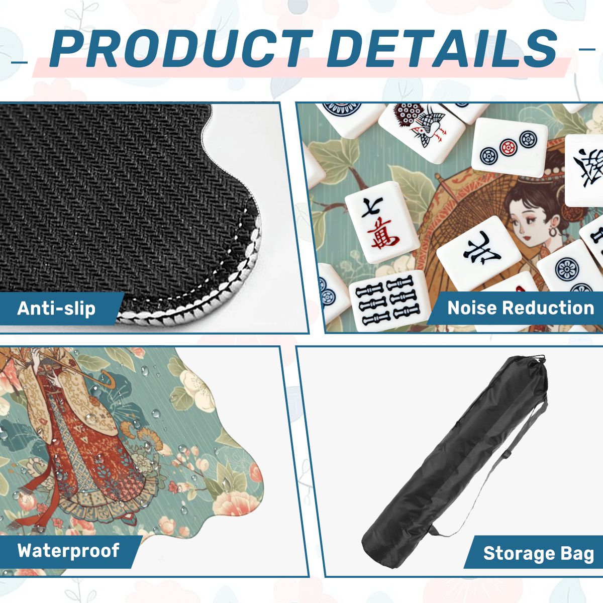 Asian Floral Blossom Geisha Girl Scalloped Mahjong