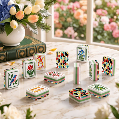 Modern Geometric Scandi  Folk American Mahjong Tiles  4 Layer And Carry Case