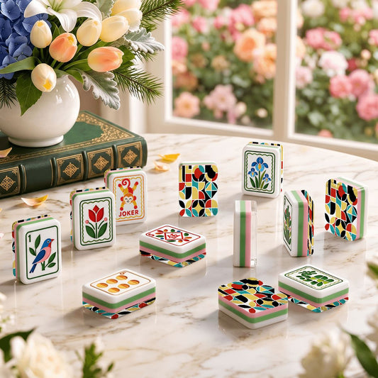 Modern Geometric Scandi  Folk American Mahjong Tiles  4 Layer And Carry Case