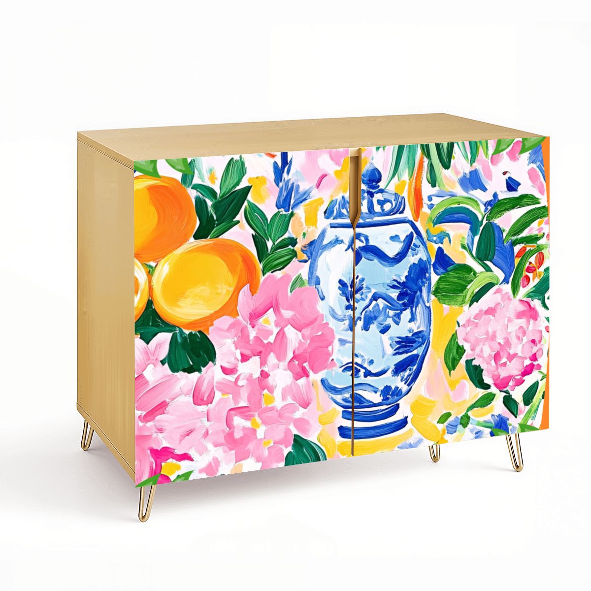 Chinoiserie Watercolor Citrus Mahjong Tiles And Accessories Sideboard Credenza - Splash Of Mahj And Color Co.