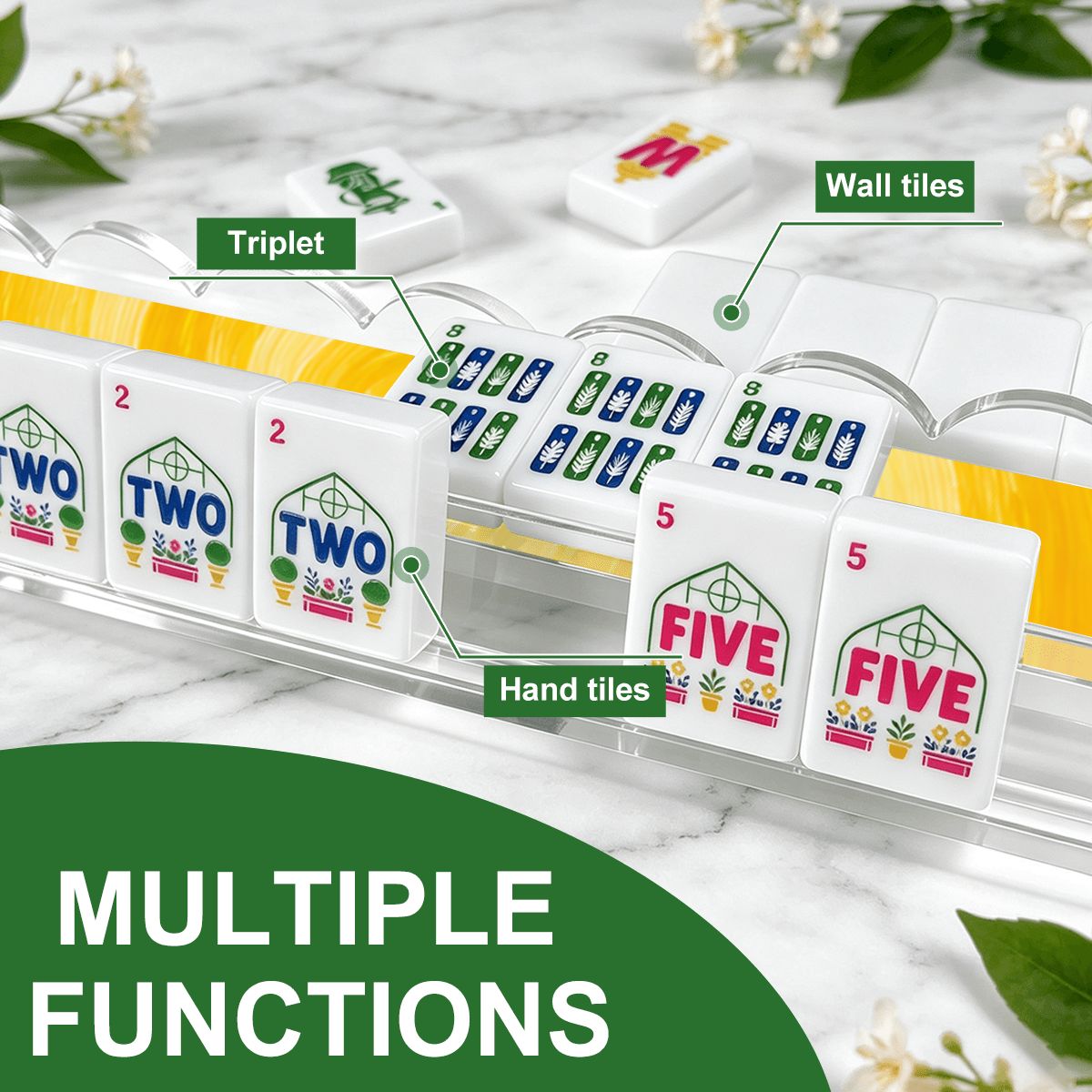 Sunshine Yellow Extended Mahjong Rack Set of 4 Scalloped Magnetic Tile Pusher 20' - Splash Of Mahj And Color Co.