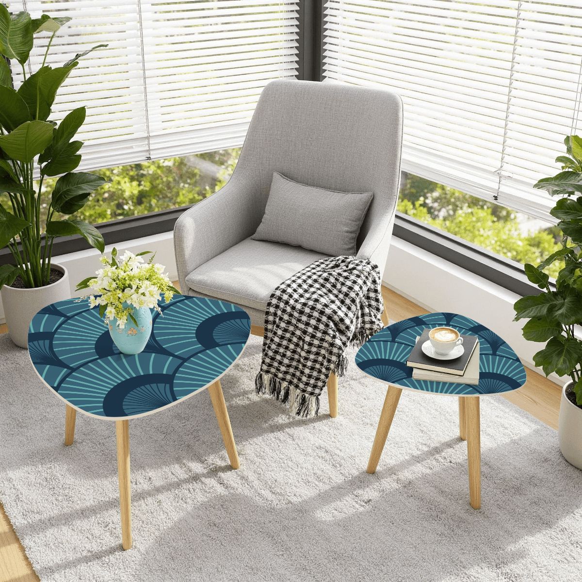 Art Deco Royal Blue Modern NestingTriangle Coffee Table Set - Splash of Color Co.