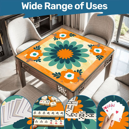Boho Flower Infusion, Orange Blue Mahjong Game Mat