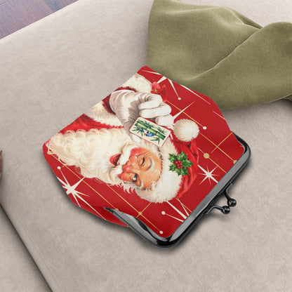Nostalgic Vintage Santa Holiday Red Whimsical Women's Leather Kiss Lock Coin Purse - Splash Of Mahj And Color Co.