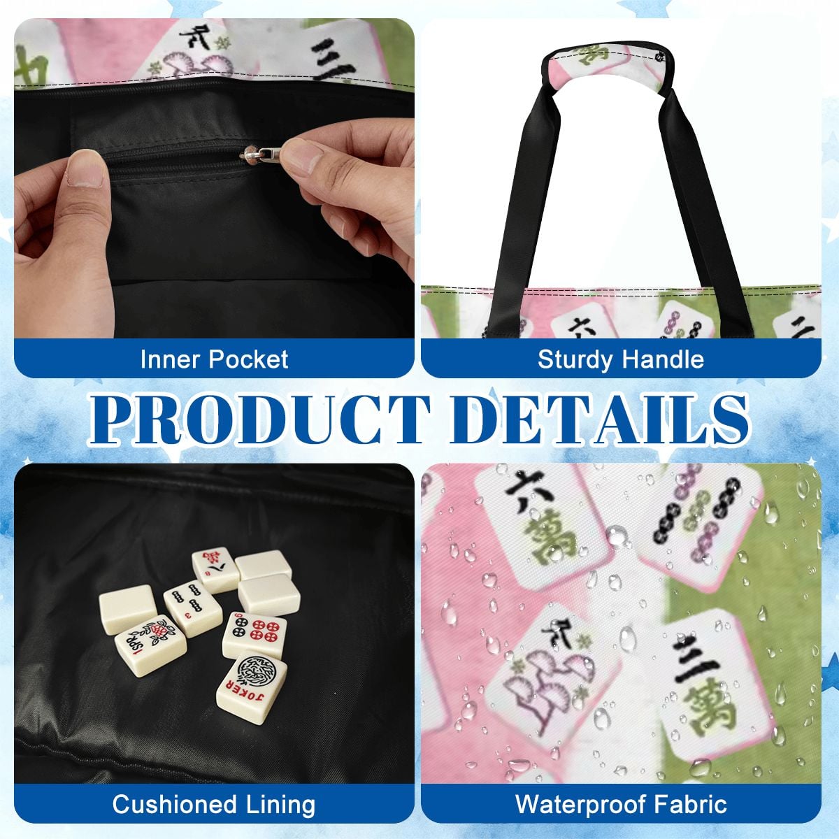 Mahjong Bag Set Watercolor Green, Pink Pastel Bundle Bag - Splash of Color Co.