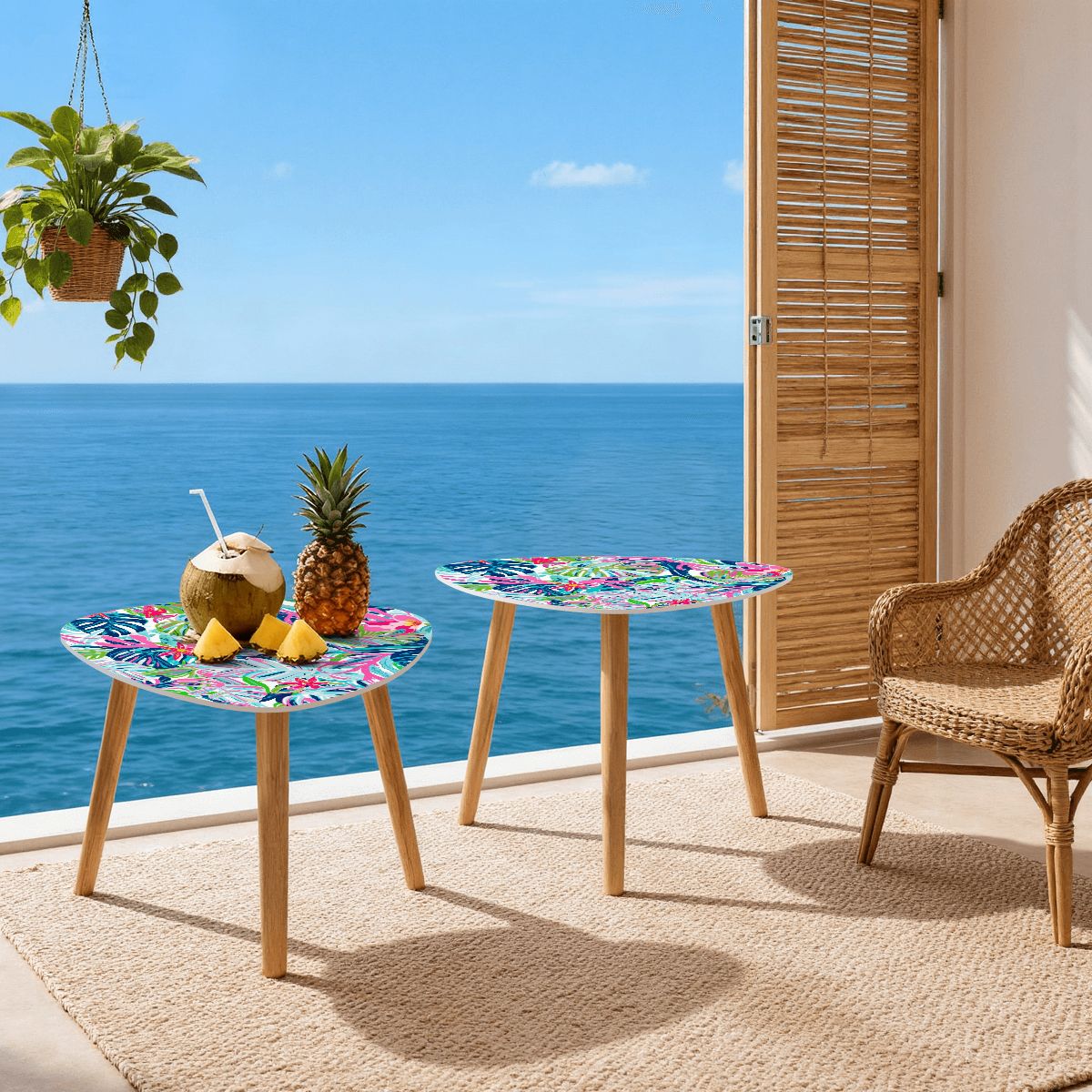 Palm Beach Florida Worth Ave. Tropical Watercolor Modern Nesting Tables - Splash of Color Co.