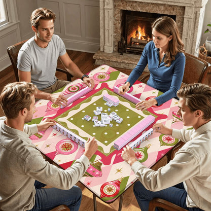 Vintage Shiny Brite Harlequin Christmas Pink And Green Mahjong Mat