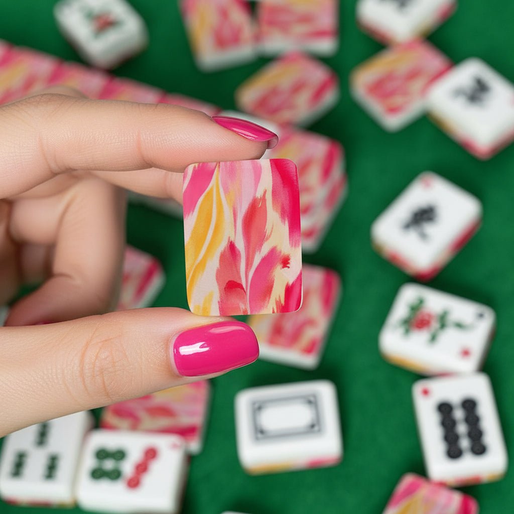 Summer Sorbet Brush Stroked Pink, Yellow American Mahjong Tiles And Carry Case - Splash Of Mahj And Color Co.