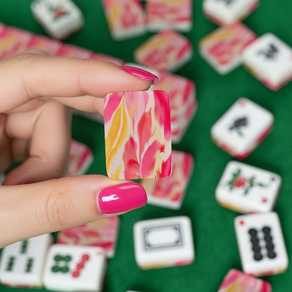 Summer Sorbet Brush Stroked Pink, Yellow American Mahjong Tiles And Carry Case - Splash Of Mahj And Color Co.