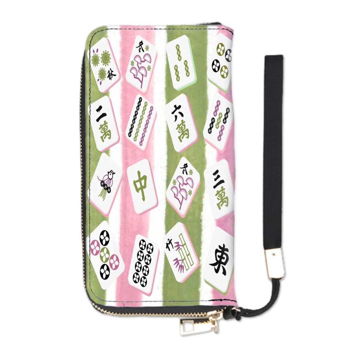 Mahjong Clutch Wallet for Women, Pink Green Watercolor Mahj Tile Design - Splash of Color Co.