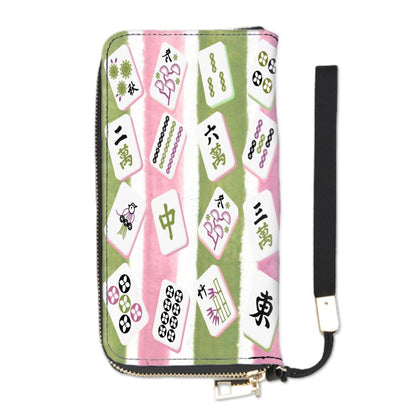 Mahjong Clutch Wallet for Women, Pink Green Watercolor Mahj Tile Design - Splash of Color Co.