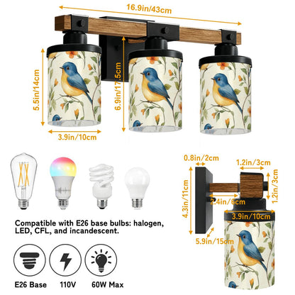 Blue Bird Floral Garden Asian Zen Vanity Light Fixture