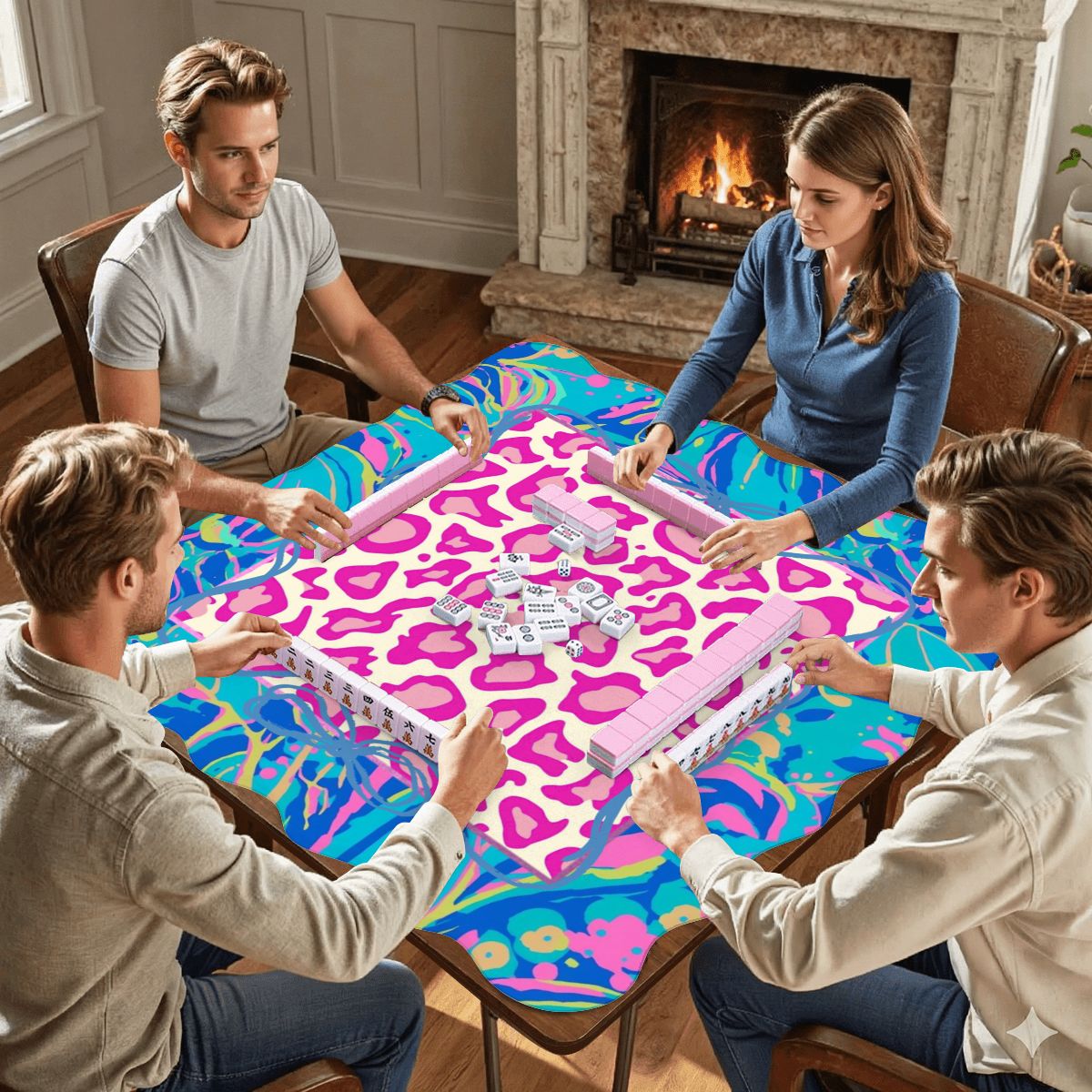 Preppy Pastel Animal Print Scalloped Mahjong Mat