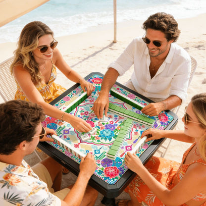 Peony And Parasols Custom Mini Mahjong Mat 20.9"x20.9" - Splash Of Mahj And Color Co.