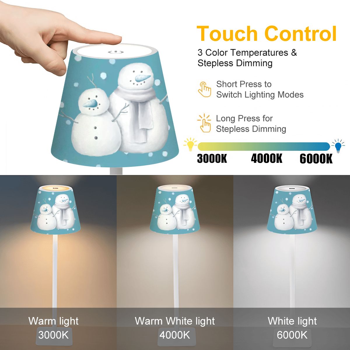 Mahjong In Moonlight, Winter Snowman Mahj Table LED Cordless Table Lamp - Splash of Color Co.