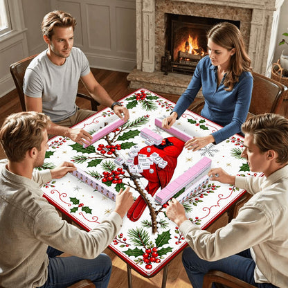 Winterberry Cardinal Bird Custom Mahjong Mat - Splash Of Mahj And Color Co.