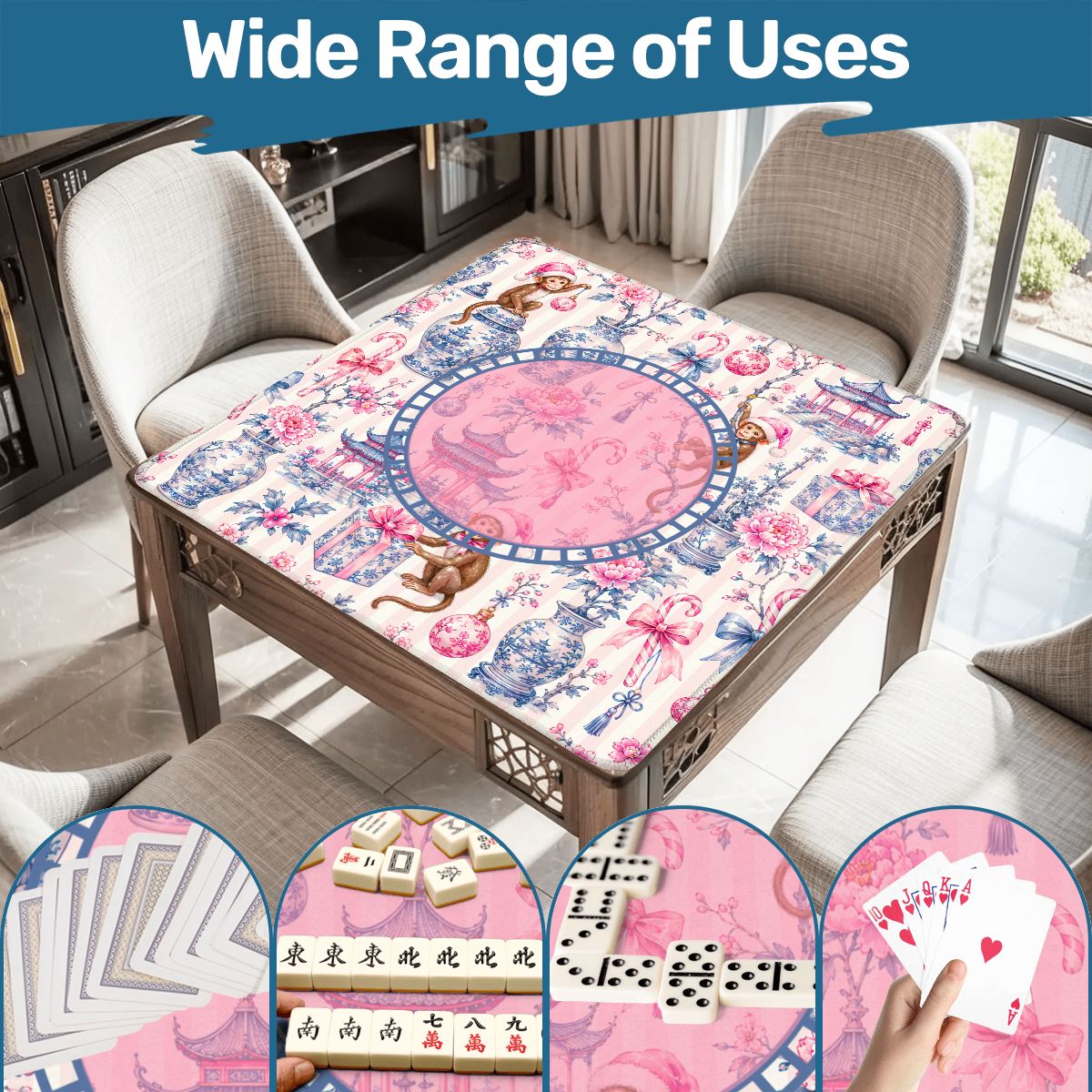 Monkey Elves Chinoiserie Holiday Mahjong Mat