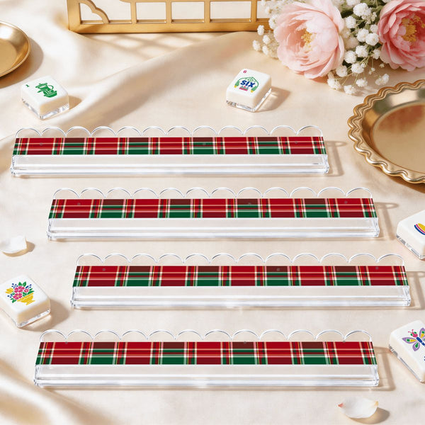 Christmas Plaid Play Extended Mahjong Rack Set of 4  Scalloped Magnetic Tile Pusher