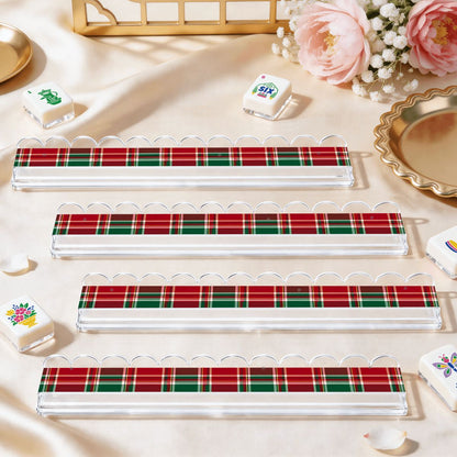 Christmas Plaid Play Extended Mahjong Rack Set of 4  Scalloped Magnetic Tile Pusher