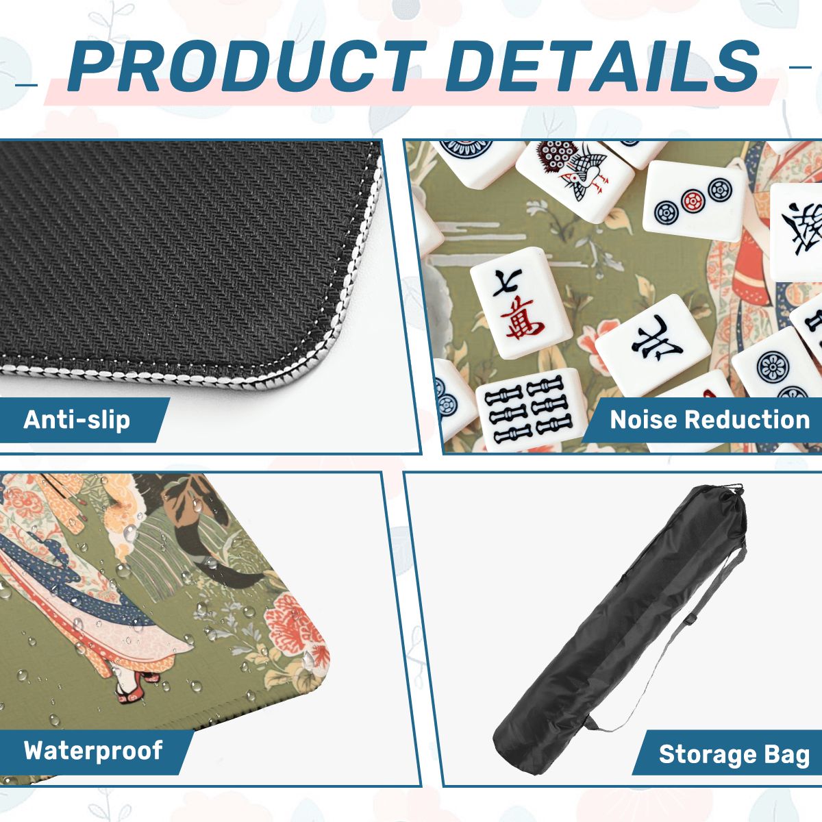 Japanese Floral Geisha Girl Mahjong Mat - Splash of Color Co.