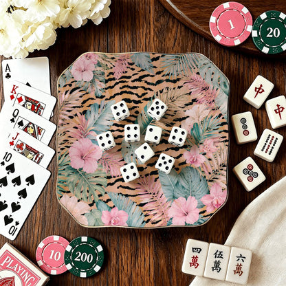 Tropical Jungle Tiger'es Scalloped Ceramic Mahjong Dice Tray - Splash Of Mahj And Color Co.