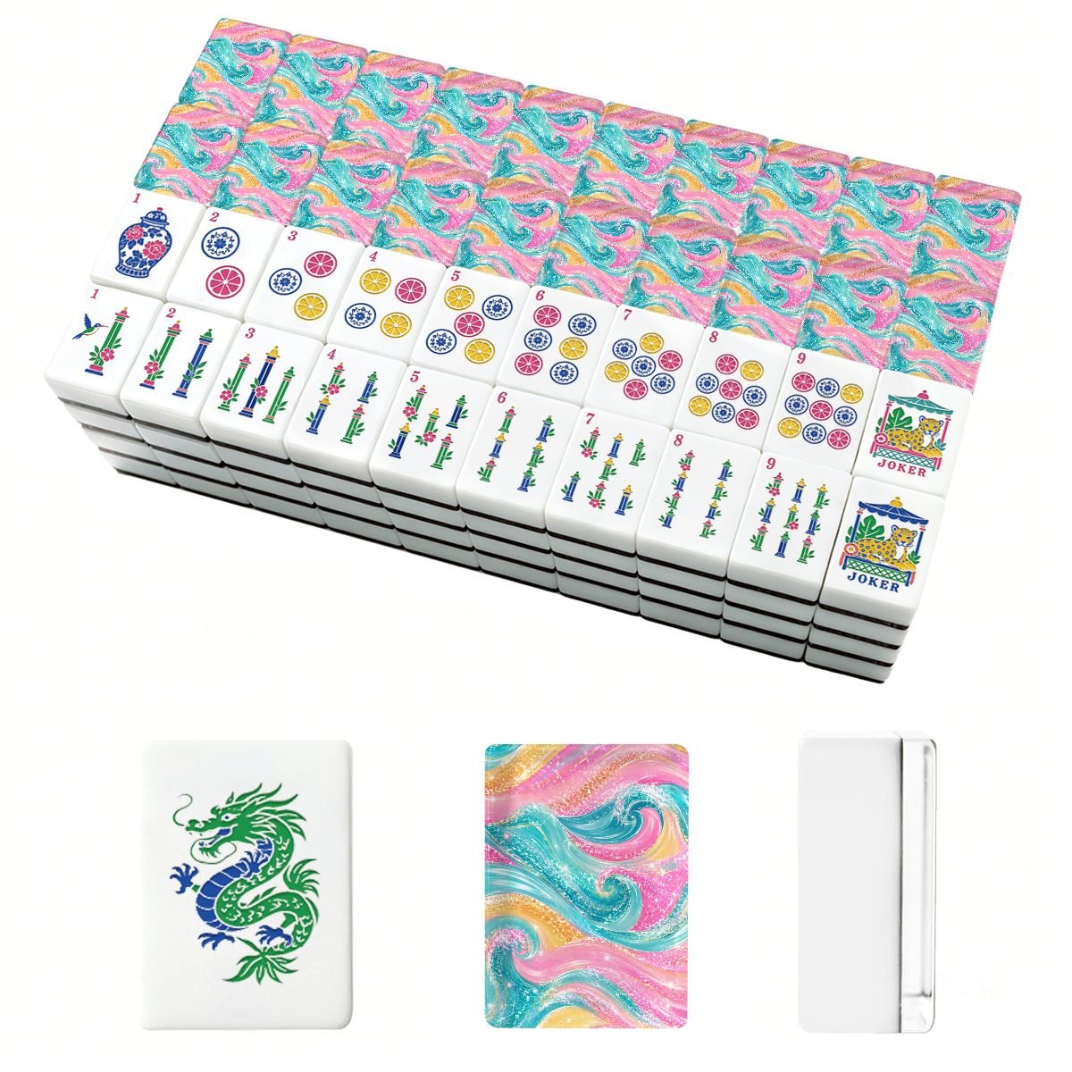 The Tide Is High Chinoiserie Engraved Mahjong Tiles And Carry Case - Splash Of Mahj And Color Co.