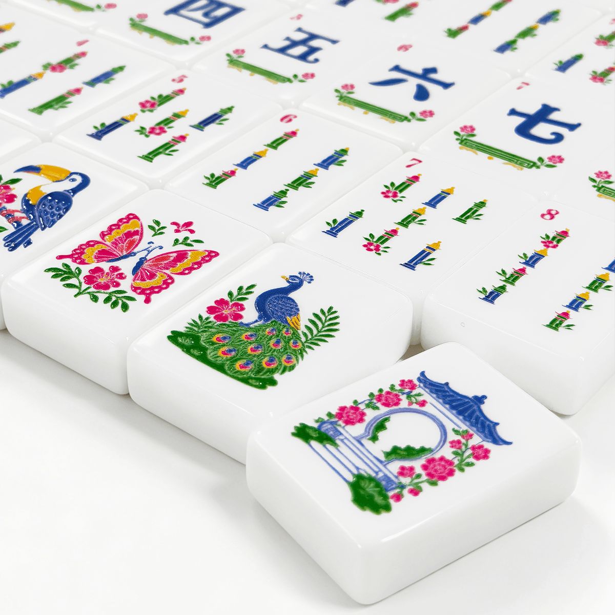 Monkey Paradise Mahjong Tiles Set (Traditional Porcelain Style) (Single Layer)