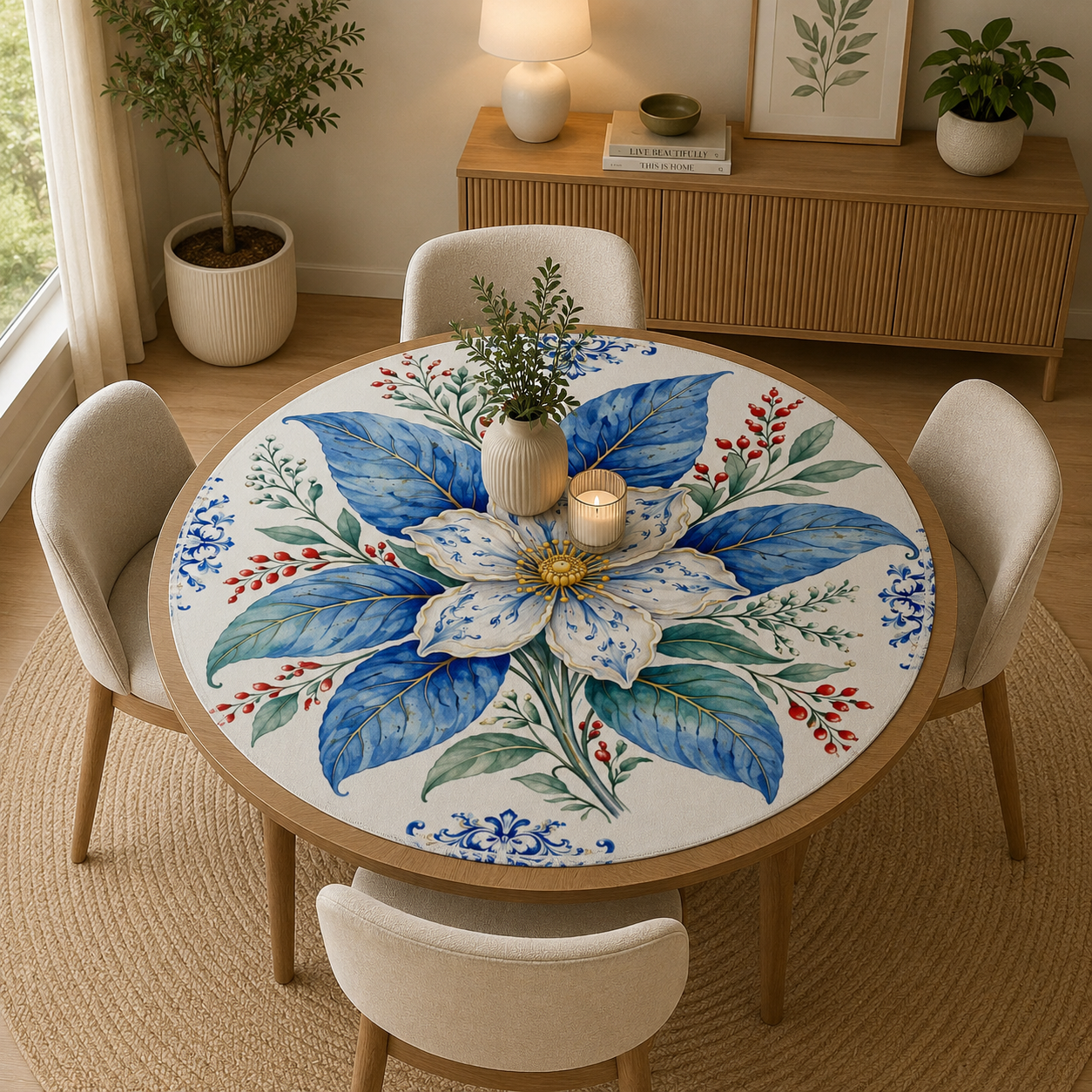 Tobacco Leaf Winterberry Round Mahjong Mat