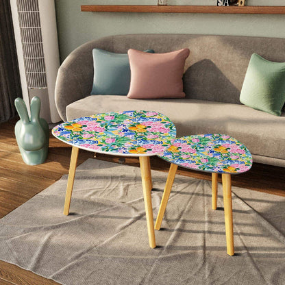 Citrus Fruit And Florals Asian Chinoiserie Triangle Modern Nesting Coffee Tables - Splash of Color Co.