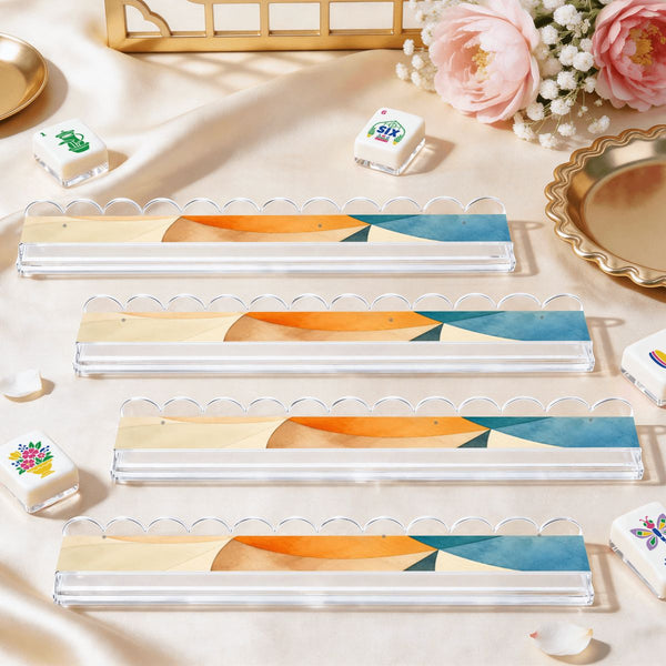 Art Deco Dayz Extended Mahjong Rack Set of 4 Scalloped Magnetic Tile Pusher - Splash Of Mahj And Color Co.