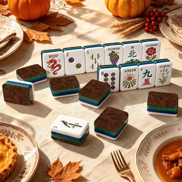Tuscan Leather Earthy Botanical American Mahjong Tiles  And Carry Case