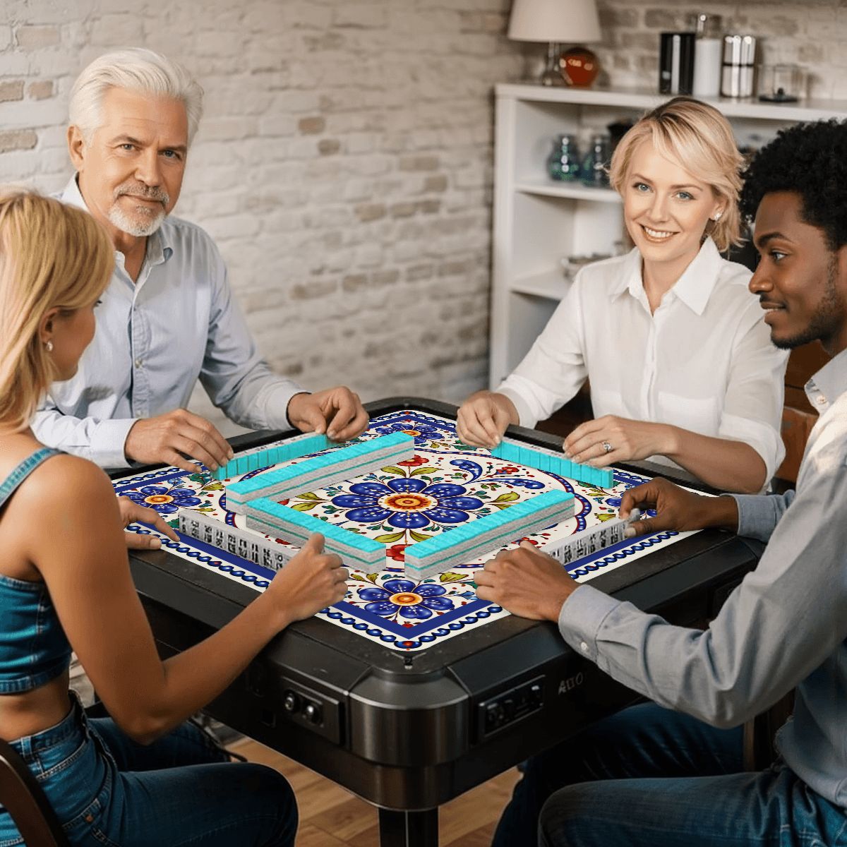 Blue Porcelain Garden Mahjong Mat - Splash of Color Co.