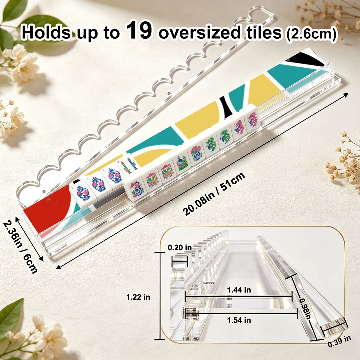 Modtastic Modern Extended Mahjong Rack Set of 4 Scalloped Magnetic Tile Pusher 20' - Splash Of Mahj And Color Co.