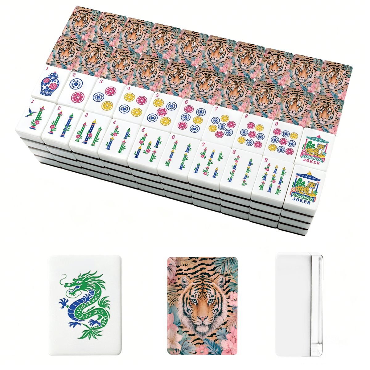 Tiger es' Tropical Chinoiserie Jungle Mahjong Tiles And Carry Case - Splash Of Mahj And Color Co.