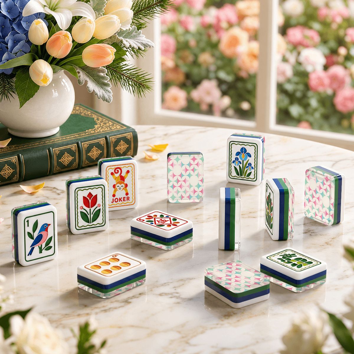 Geometric Scandinavian Designed Modern Folk American Mahjong Tiles 4 Layer Acrylic With Carry Case - Splash Of Mahj And Color Co.