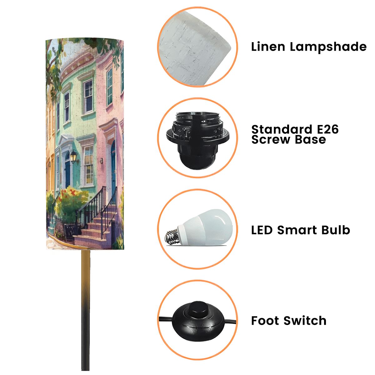 Charleston South Carolina Rainbow Row Modern Floor Lamp - Splash of Color Co.