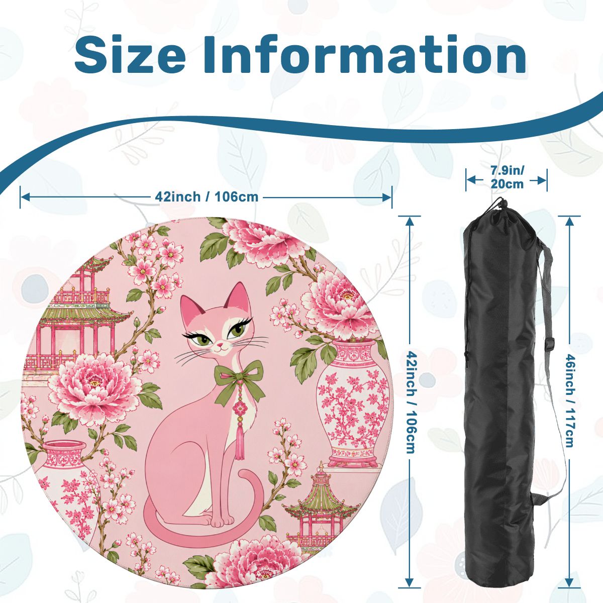 Pink Peony Purr Chinoiserie Round Mahjong Mat