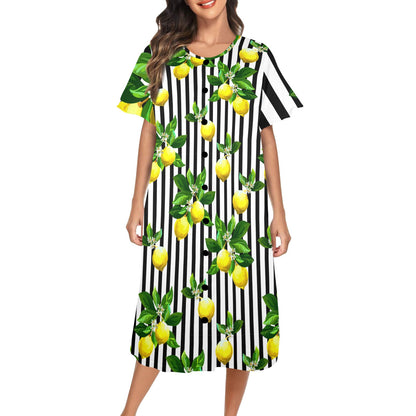 Zesty Lemon Black And White Striped Preppy Women's Muumuu Dress