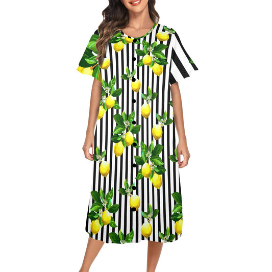 Zesty Lemon Black And White Striped Preppy Women's Muumuu Dress