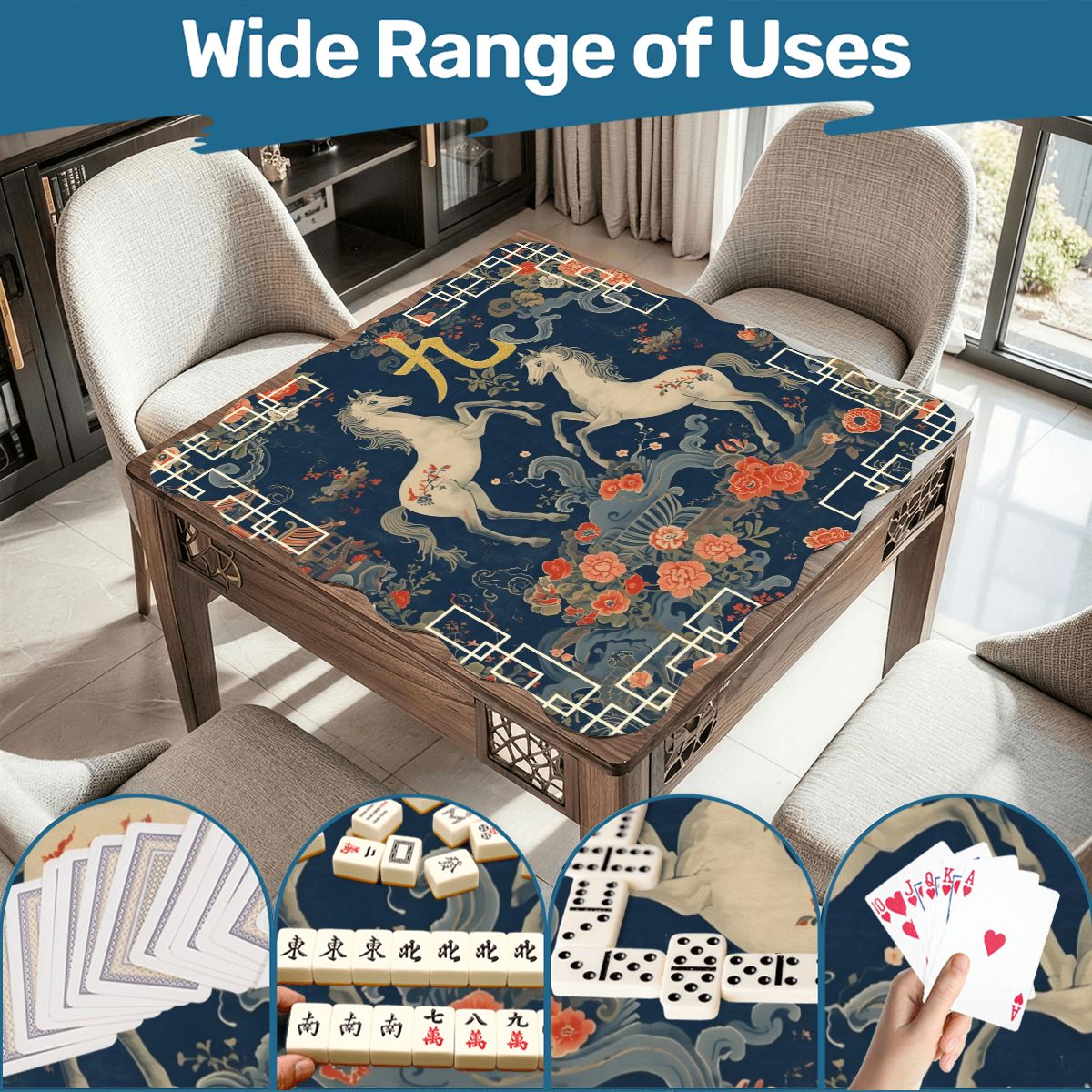 Year Of The Firehorse 2026 Scalloped Mahjong Mat - Splash of Color Co.